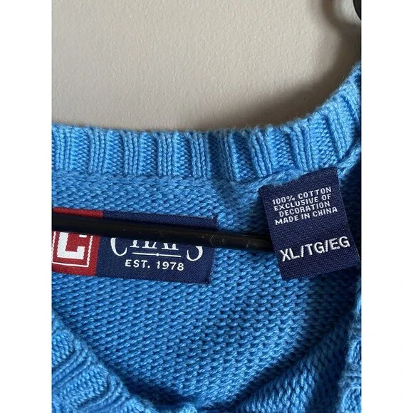 Chaps‎ Mens Size XL Blue Long Sleeve V-Neck Pullover Cotton Knit Sweater - Picture 2 of 5